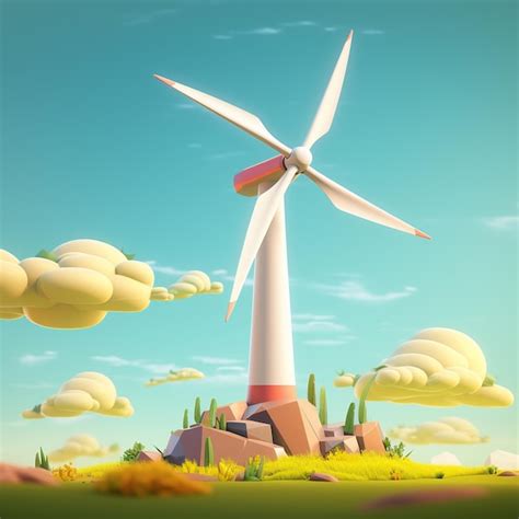 Premium AI Image Cartoon Wind Turbine 3D