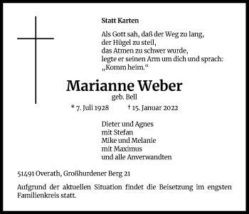 Traueranzeigen Von Marianne Weber Wirtrauern