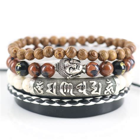 Unisex Ultimate Buddhist Stacked Bracelet Leather Bracelet Mens