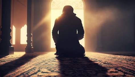 Premium Photo | Silhouette of muslim man having worship and praying in ...