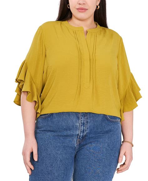 Vince Camuto Plus Size Ruffle Sleeve Henley Blouse Macy S