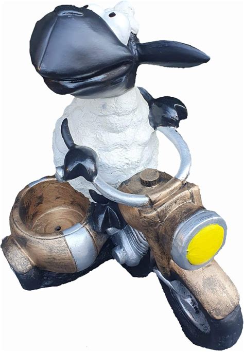 Aspinaworld Gartenfigur Schaf Molly Mit Motorrad Zum Bepflanzen 44 Cm