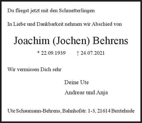 Traueranzeigen Von Joachim Jochen Behrens Hamburgertrauer De