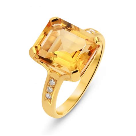 Bague Or Jaune Citrine Rpc X Mm Et Diamant Ref