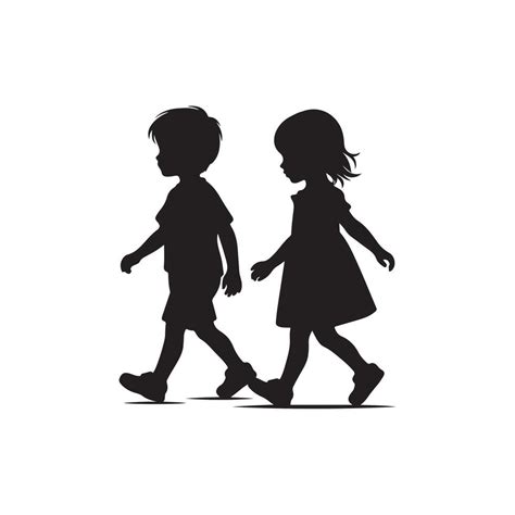 two children walking silhouette 46569973 Vector Art at Vecteezy