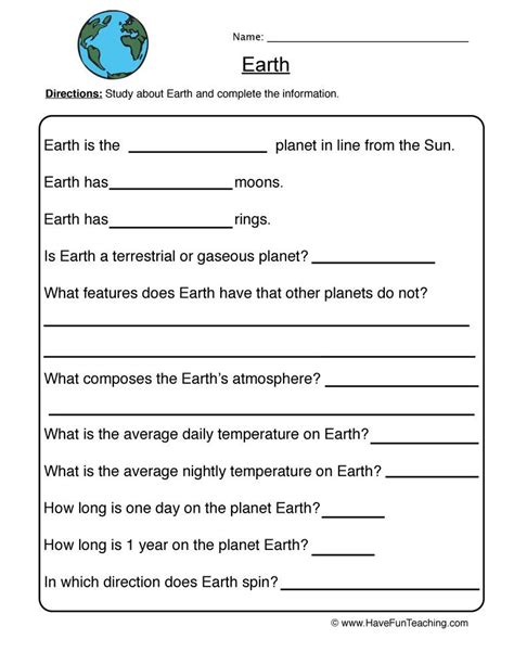 Earth And Space Science Worksheets For 5th Grade