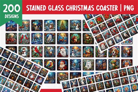 Stained Glass Christmas Coaster Sublimation Designs Bundle