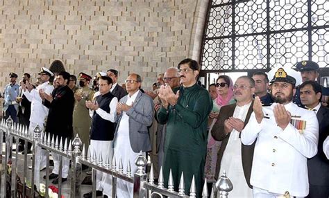 Sindh Chief Minister Syed Murad Ali Shah Lays A Floral Wreath On The