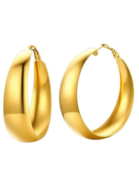 U Gold Hoop Earring Chunky Stainless Steel Earring For Women Girl Hoop