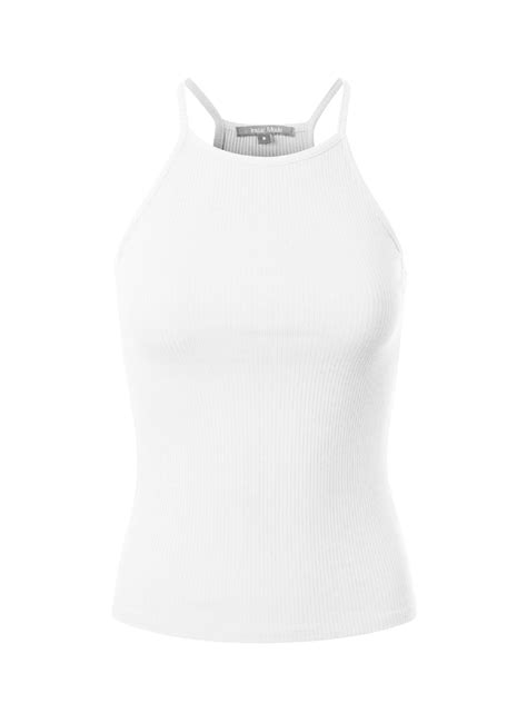 Mixmatchy Womens Simple Casual Basic Active High Neck Ribbed Tank Top