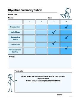 Objective Summary Graphic Organizer WITH Rubric and Feedback Sheet!!!!