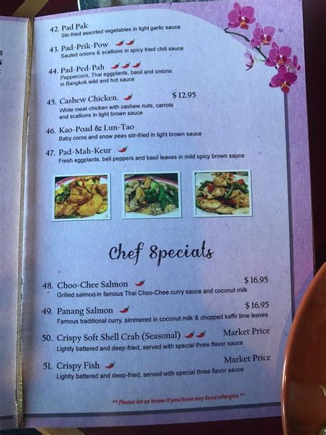 Menu at Nara Thai Cuisine restaurant, Aquia Harbour