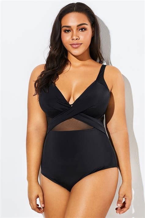 Black Cut Out Mesh Underwire One Piece Swimsuit Meet Curve Meet Curve