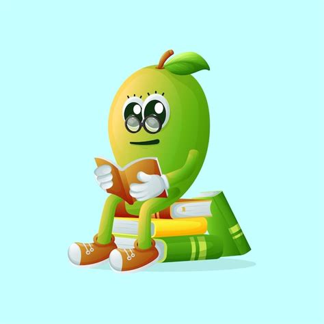 Premium Vector Cute Mango Character Wearing Glasses And Reading A Book