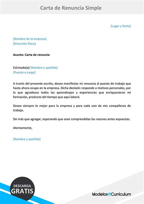 Modelo De Carta De Renuncia Simple En Word Sencilla Y Carta De