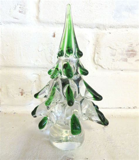 Murano Italy Blown Glass Christmas Tree Clear Green Table Decor W Label Murano Midcenturymodern