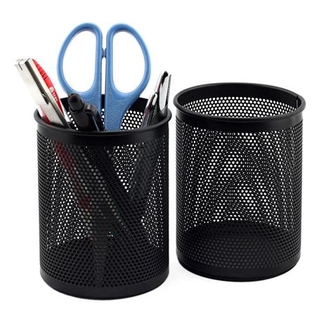 Round Ballpen Pen Pencil Holder Container Office Desk Organizer Metal