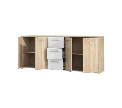 Buffet Bas Portes Et Tiroirs Blanc Mat Et Chene Sonoma L