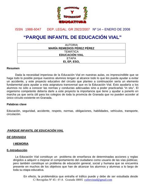 PDF PARQUE INFANTIL DE EDUCACIÓN VIAL Educación Vial sobre