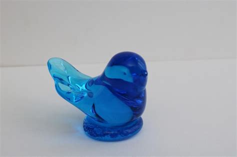 1990s Vintage Leo Ward Blue Glass Bird Bluebird Of Happiness Figurine