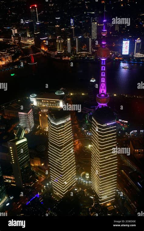 China, Shanghai, Aerial view of Lujiazui at night Stock Photo - Alamy