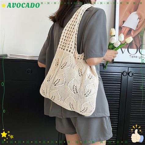 Avocadd Crochet Bag Hollow Woven Knitted Braid Shoulder Bags Purses