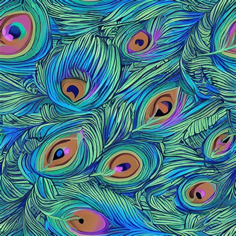 Colorful Peacock Feathers Seamless Pattern 2d Vector 2d Digital Art