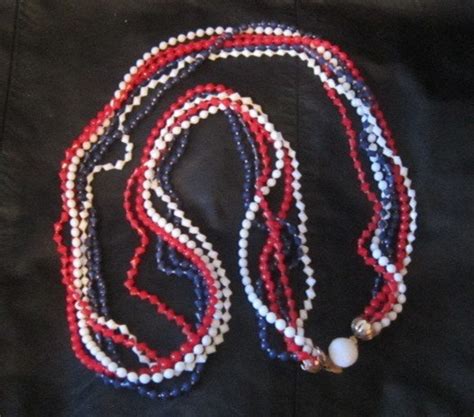 Vintage Red White And Blue Bead Necklace Etsy