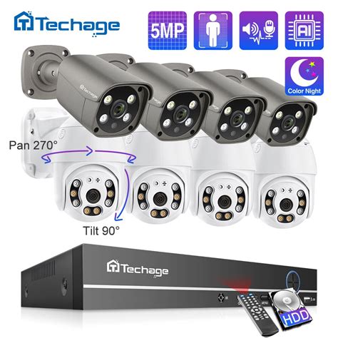 Techage Mp Hd Beveiligingscamera Systeem Ch Poe Nvr Kit Cctv Tweeweg