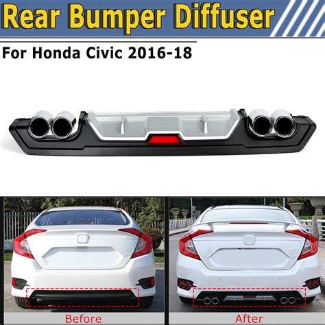 New Rear Lower Bumper Protector Diffuser W Dual Exhaust Tip Decor For Honda Civic 2016 2018 Jdm