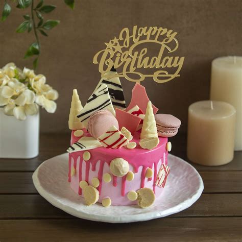 Pink Blush Macaron & White Chocolate Overloaded Cake 900 gms With Happy ...