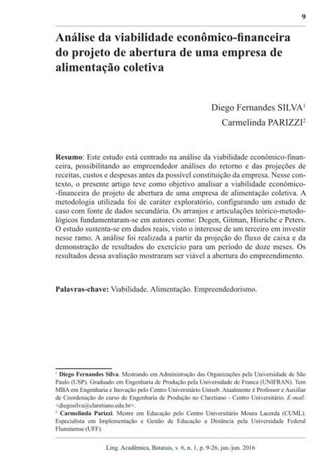 Pdf Análise Da Viabilidade Econômico Financeira Do Projeto De O