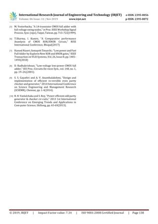 Irjet Design Of Odd Even Parity Generator Using Six Transistors Xor