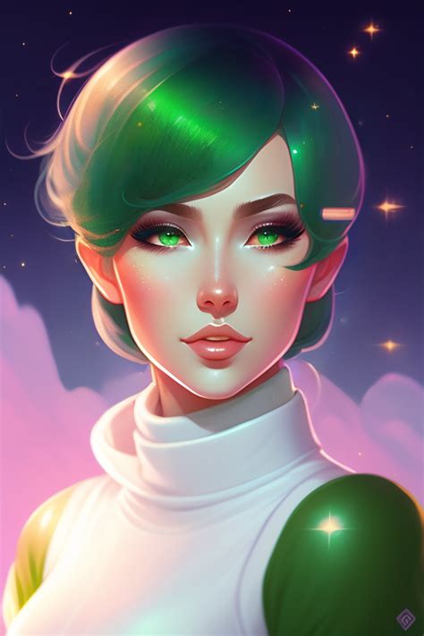 Lexica Beautiful Space Princess Porcelain White Skin Green Hair