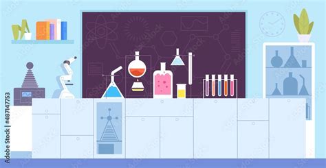 Chemical laboratory classroom. School science lab background, cartoon ...