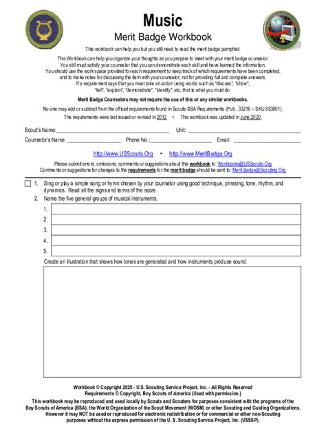 Fillable Online Music Merit Badge And Worksheet Fax Email Print Pdffiller