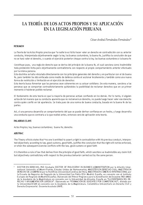 LA Teoria DE LOS Actos Propios Y SU Aplicacion 1 DOCTOR EN DERECHO