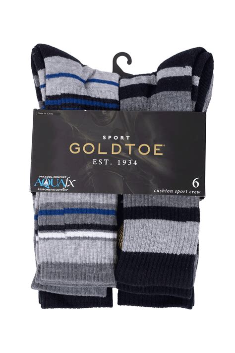 Goldtoe Cushion Sport Crew Socks 6 Pairs Colour Black Size 6 125 Rossy