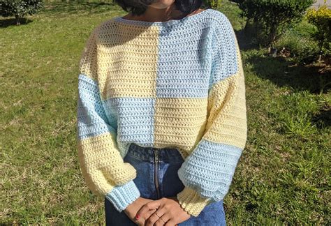 Cropped Color Block Crochet Sweater Pattern Etsy Uk