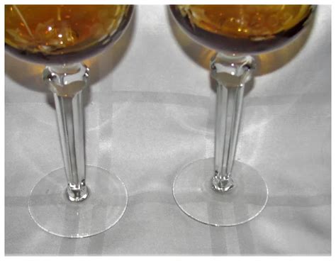 Pair Vintage Czech Bohemian Amber Cut To Clear Hock Wine Glasses Ruby