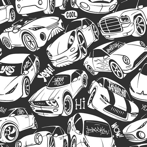 Premium Vector Seamless Pattern With Handwritten Cars Vector Illustration