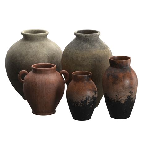 Artisan Clay Vases Set 5 - 3D Model for Corona, VRay