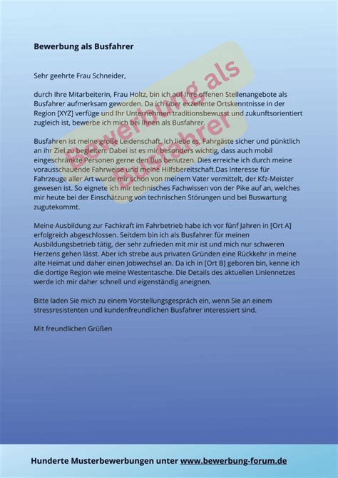 ᐅ Bewerbung als Busfahrer PDF Muster für Anschreiben