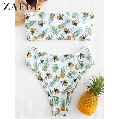 Zaful Strapless Pineapple Print High Waist Bikini Swimsuit Women