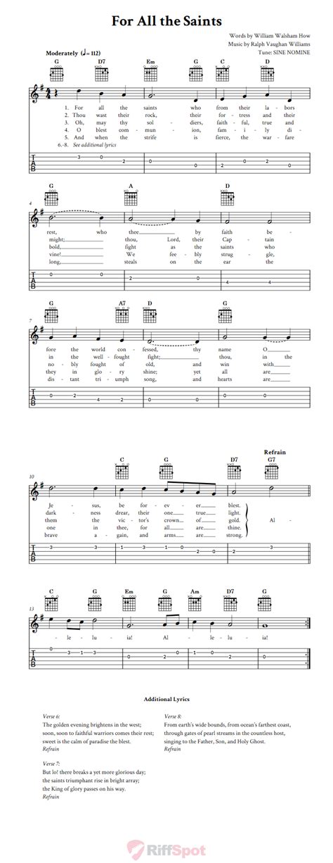 For All the Saints - Easy Guitar Sheet Music and Tab with Chords and Lyrics