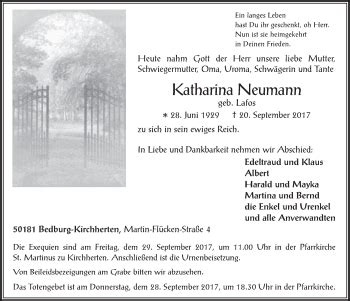 Traueranzeigen Von Katharina Neumann WirTrauern