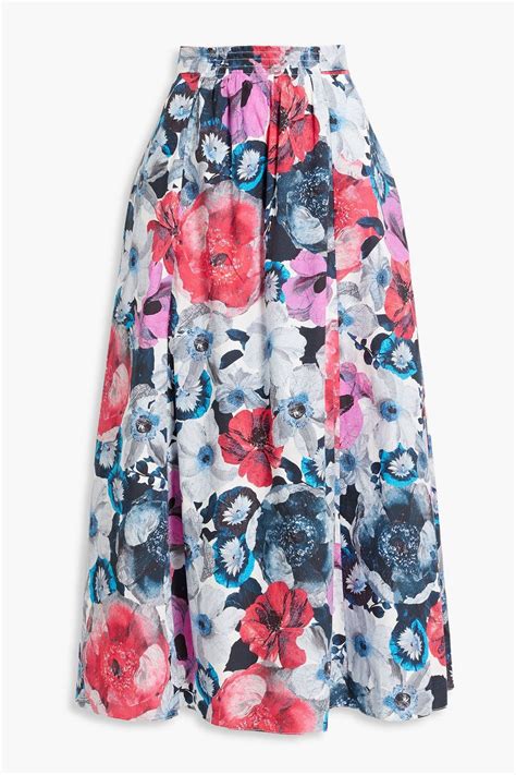 Erdem Bernadette Gathered Floral Print Cotton Poplin Maxi Skirt The