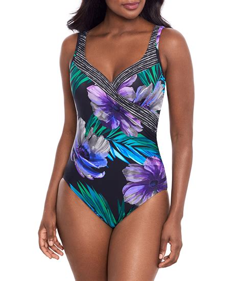 Miraclesuit Flora Aura Its A Wrap Printed Surplice V Neck Padded