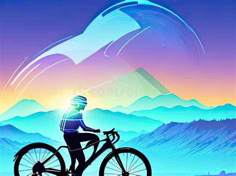 Silhouette Of Cyclist Riding A Road Bike At Sunset Generative Ai Stock