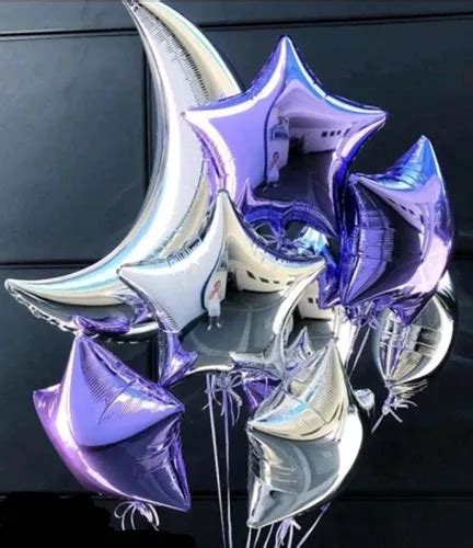 Kit 7un Balão Metalizado Lua Estrela Roxo Prata Galaxia Fest MercadoLivre